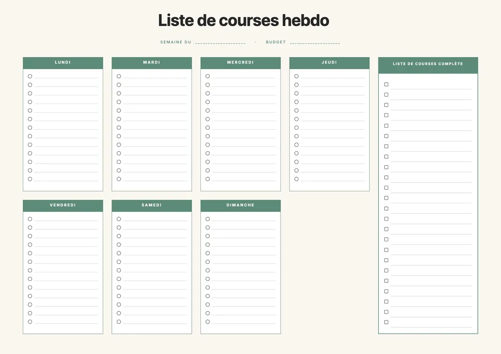 Liste de courses hebdomadaire