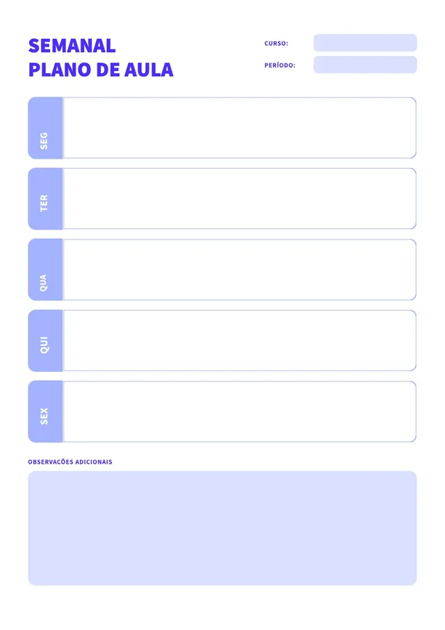 Modelo de plano de aula semanal