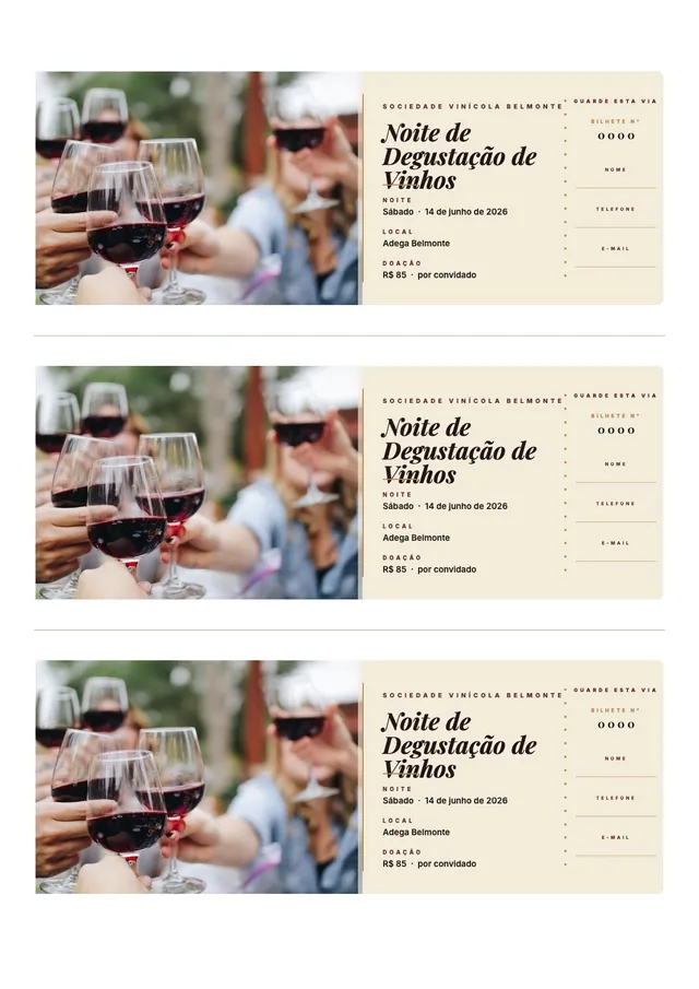 Modelo de rifa para degustação de vinhos