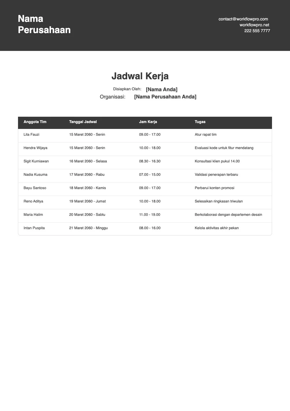 Templat Jadwal Kerja
