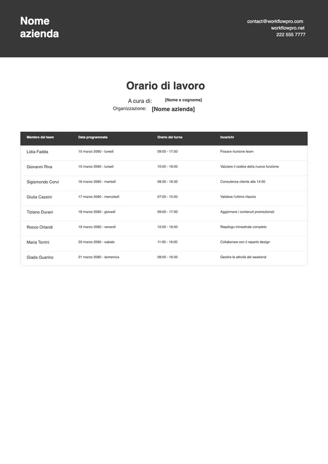 Modello di orario di lavoro