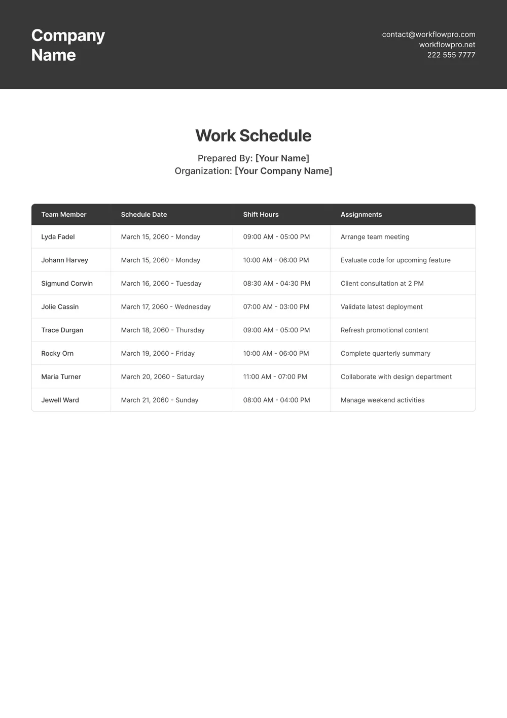 work-schedule form