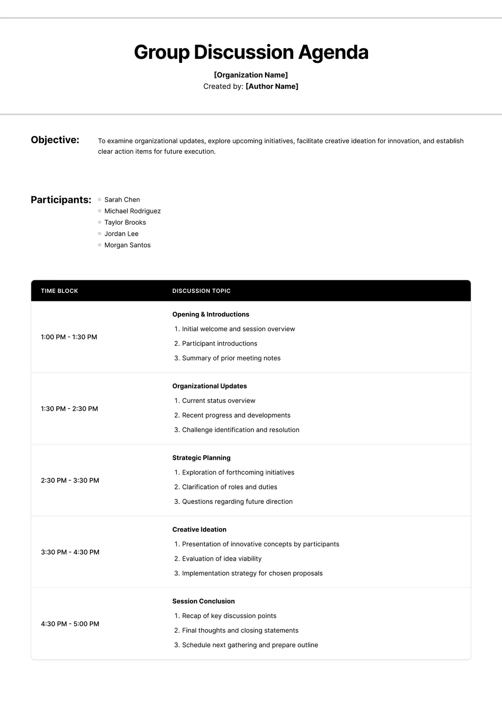 agenda form