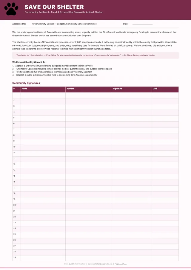 Animal Shelter Petition
