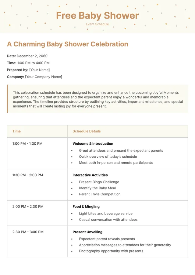 Baby Shower Itinerary Template