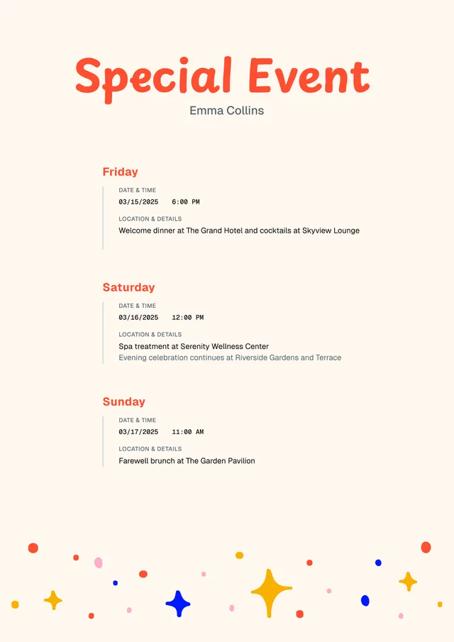 Bachelorette Itinerary Template