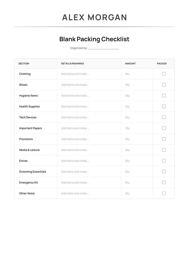 Blank Checklist Template