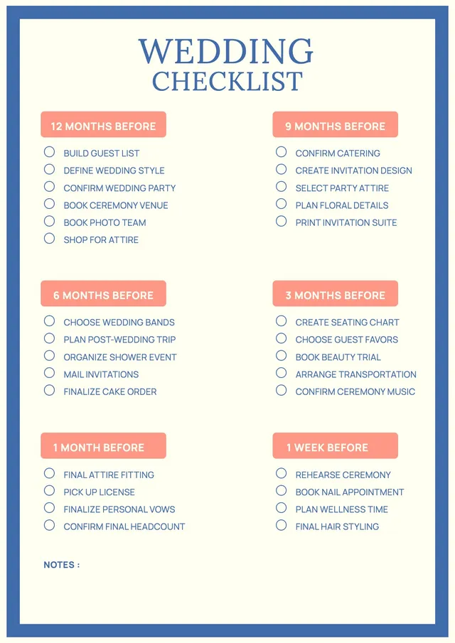 Bold Wedding Planning Itinerary