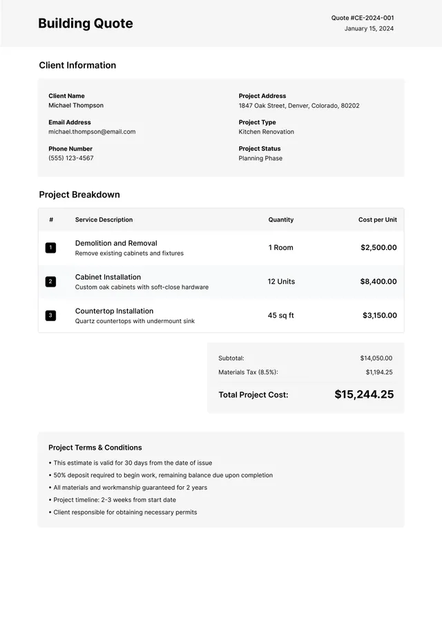 Building Quote Template