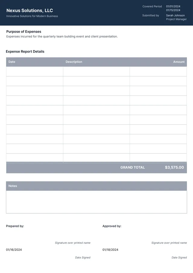 Business Expense Report Template