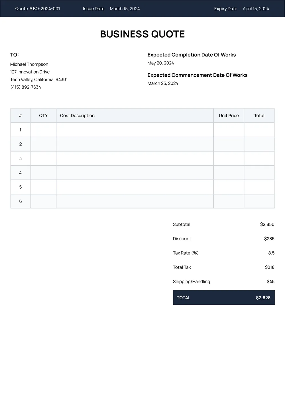 business-quote form