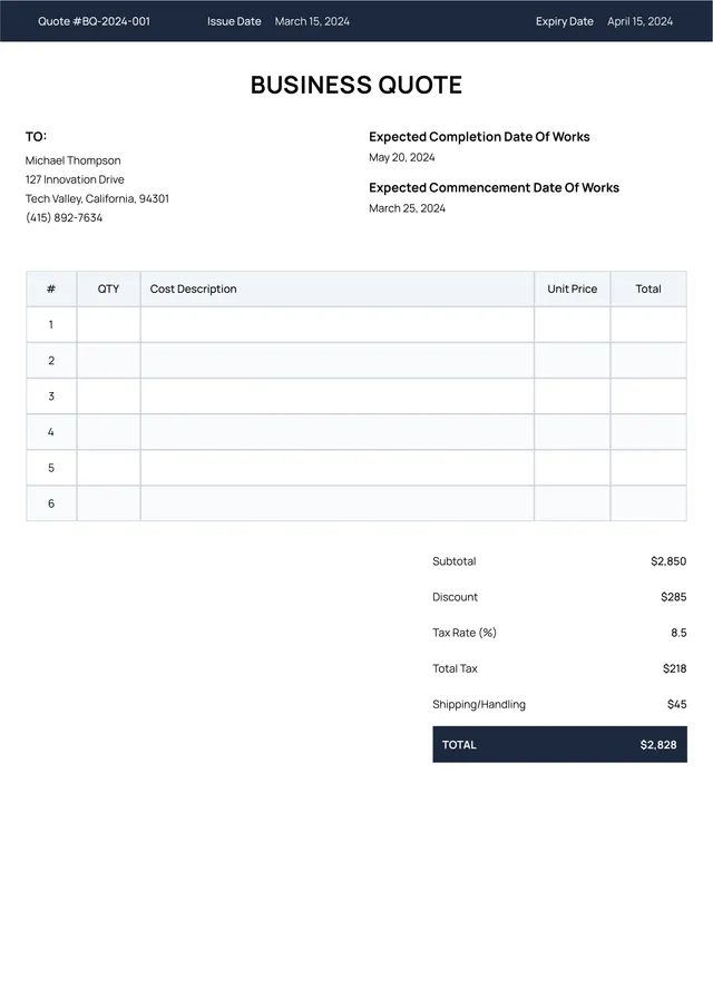 Business Quote Template