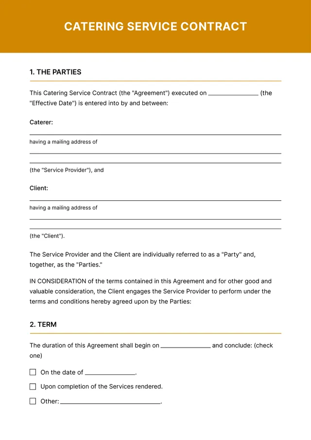 Catering Contract Template