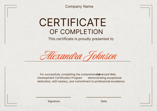 Certificate of Completion Template