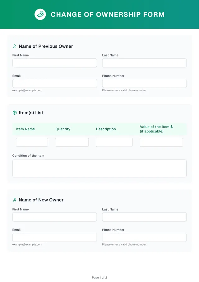Change of Ownership Form