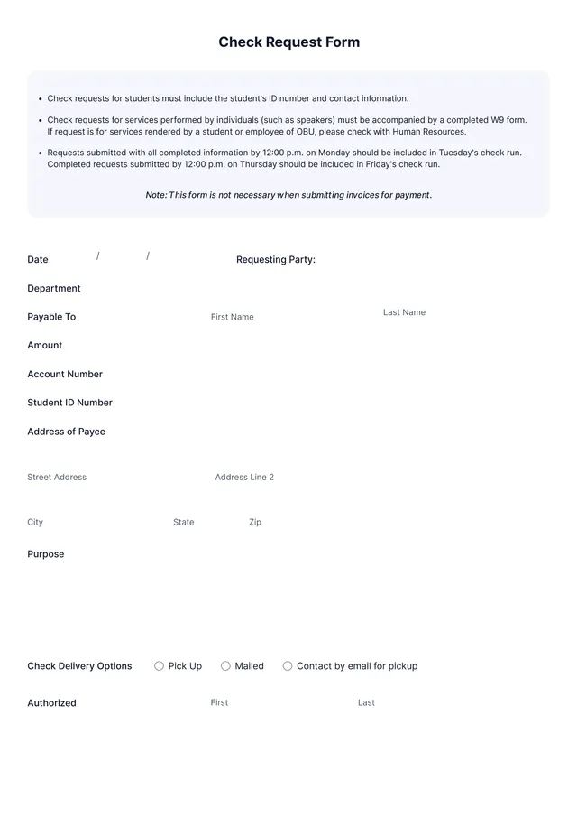 Check Request Form Template