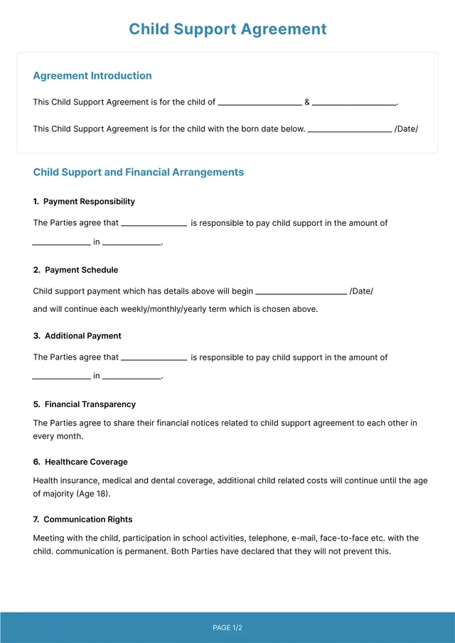Child Support Agreement Template