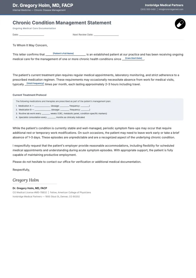 Chronic Condition Doctor Note