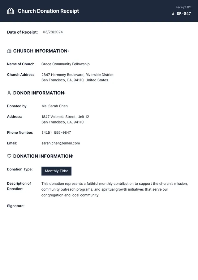 Church Donation Receipt Template