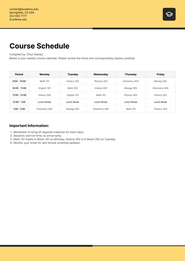 Class Schedule Template