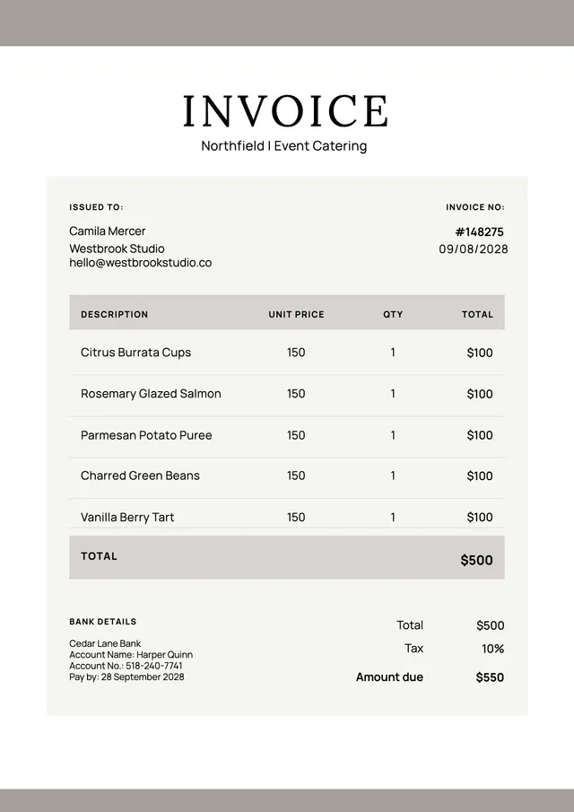 Classic Catering Invoice