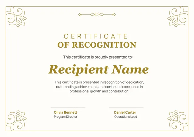 Classic Certificate of Recognition
