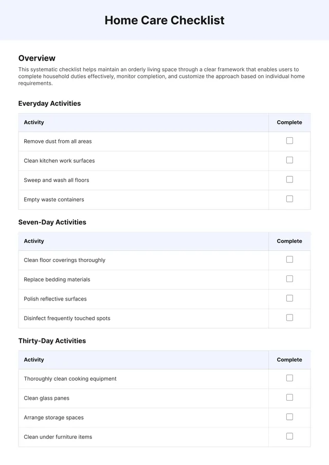 Cleaning Checklist Template