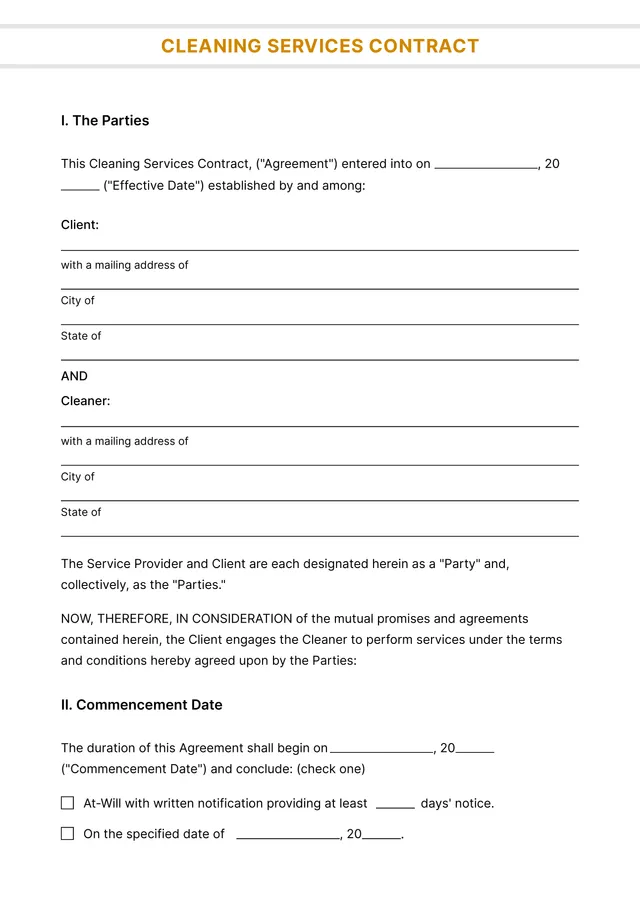 Cleaning Contract Template