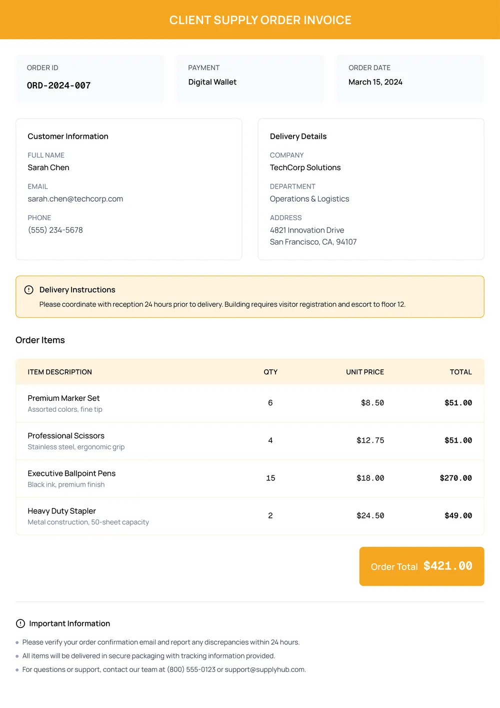 client-supply-order-invoice form
