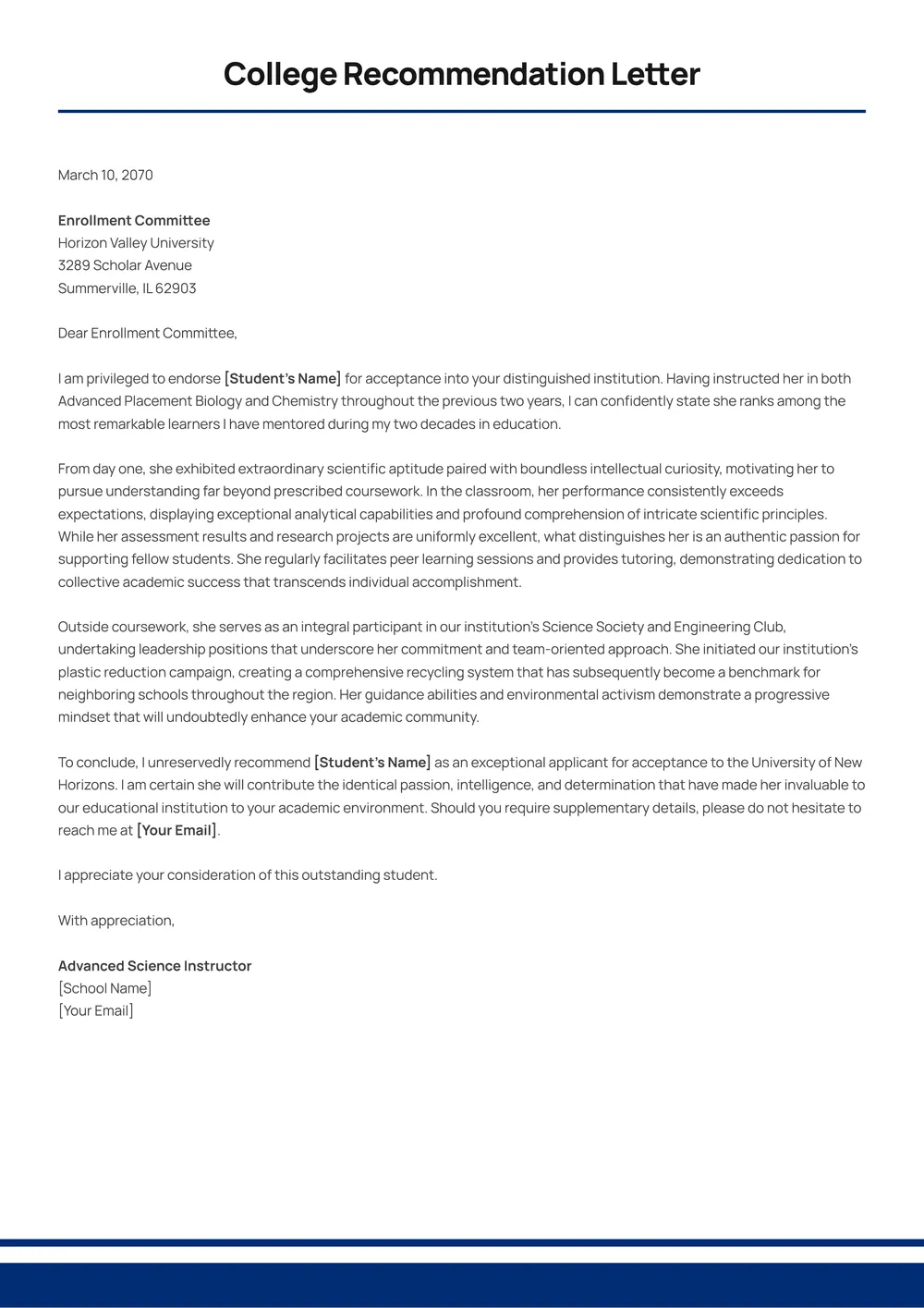 college-recommendation-letter form