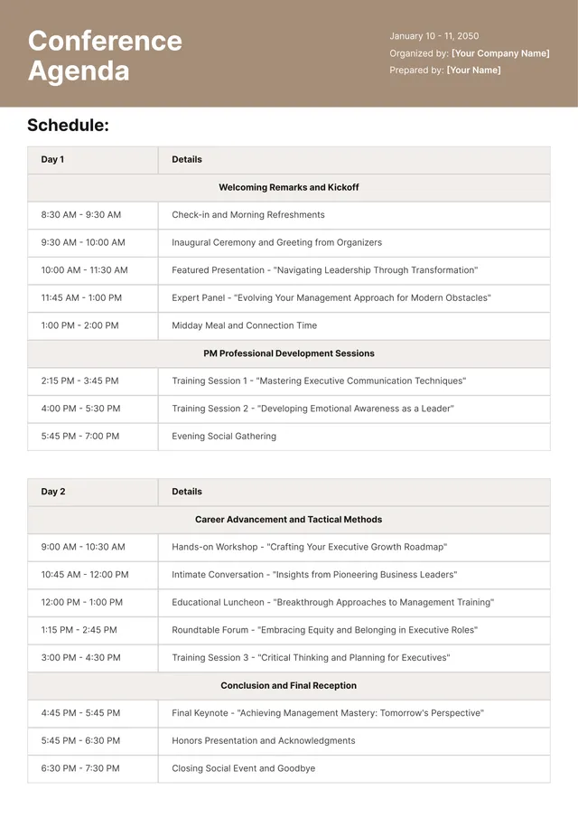 Conference Itinerary Template