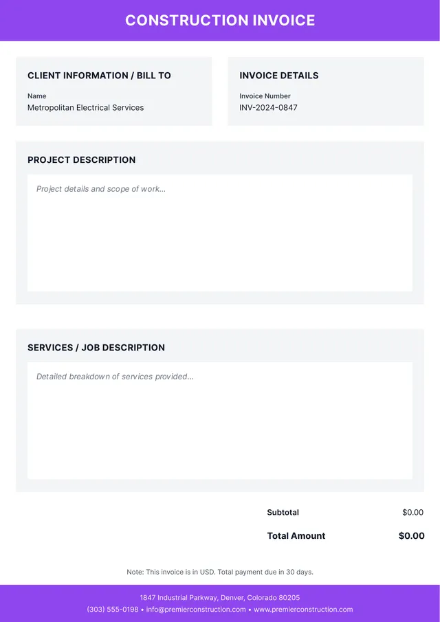 Construction Invoice Template