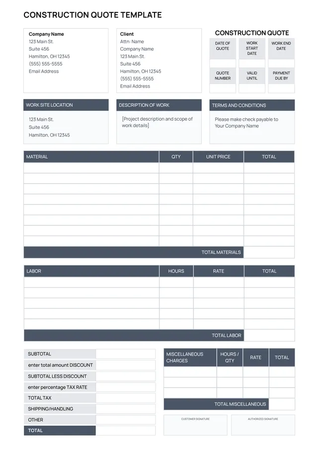 Construction Quote Template