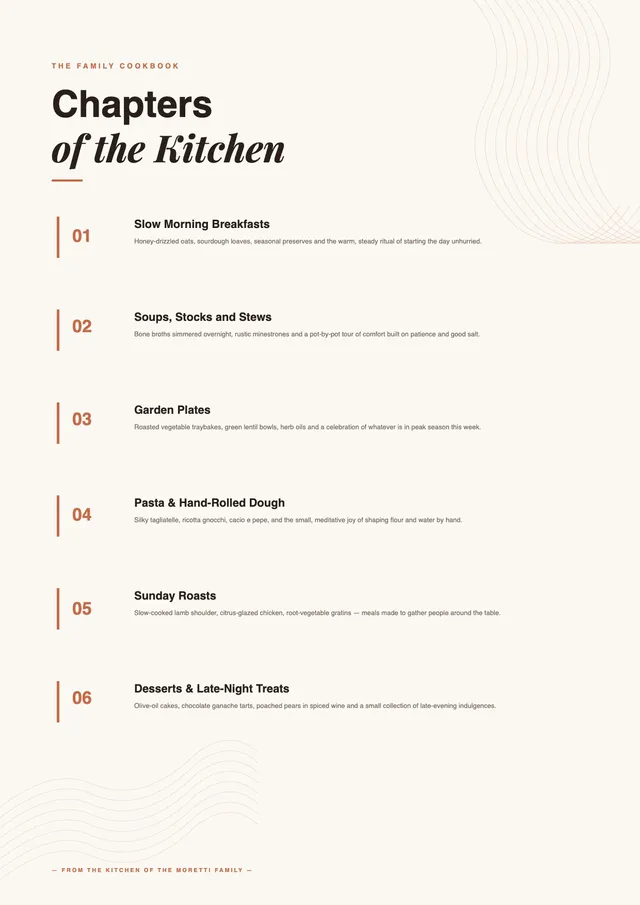 Cookbook Table of Contents
