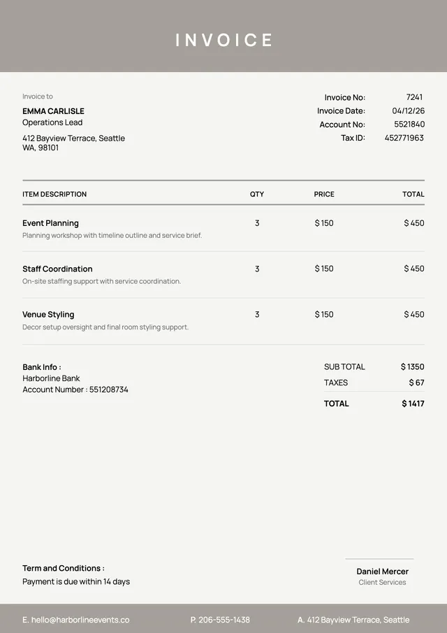 Corporate Catering Invoice
