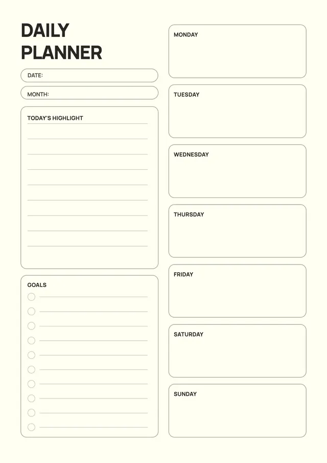 Cream Daily Planner