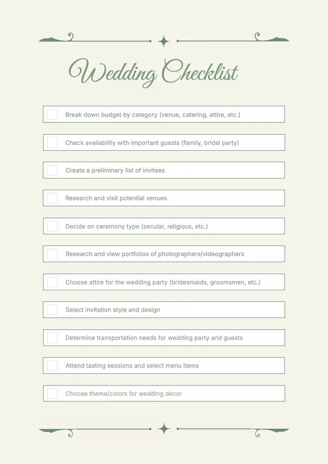 Cream Wedding Checklist