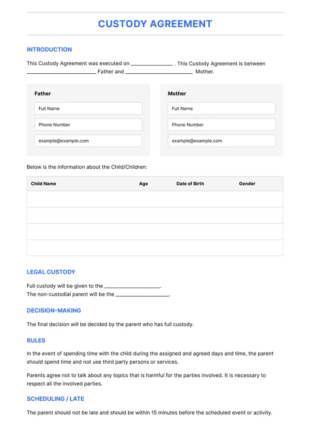 Custody Agreement Template