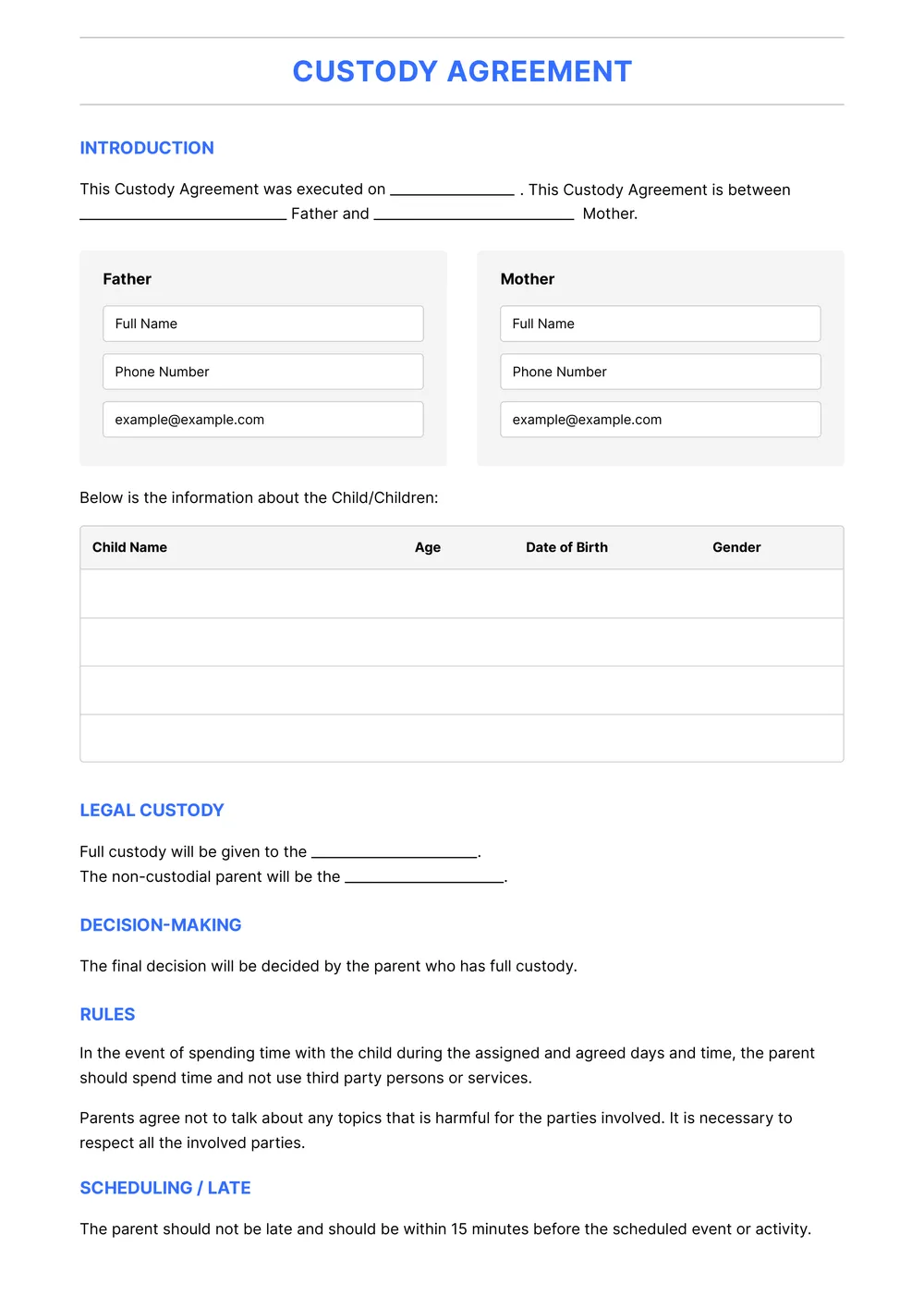 custody-agreement form