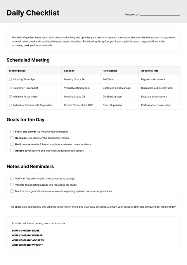 Daily Checklist Template