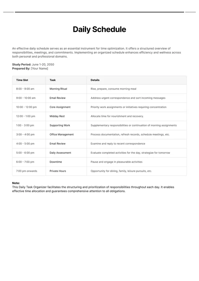 Daily Schedule Template