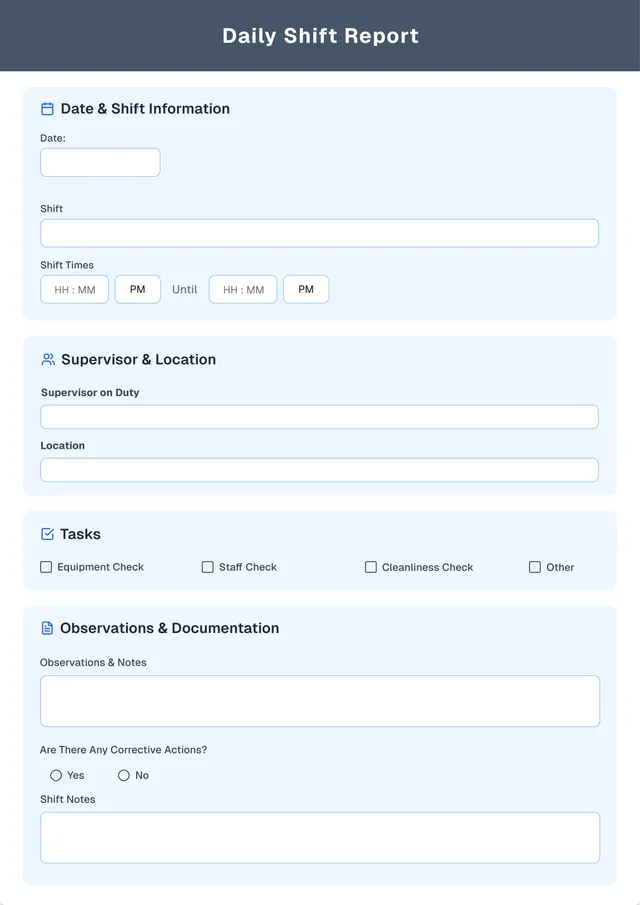 Daily Shift Report Form