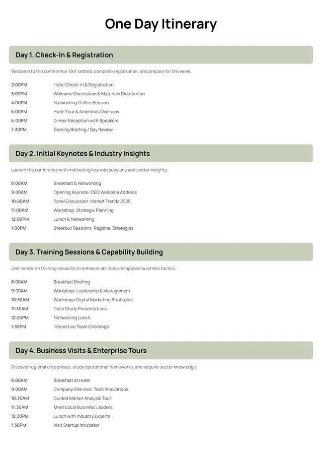 Day Itinerary Template