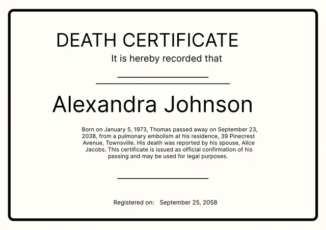 Death Certificate Template