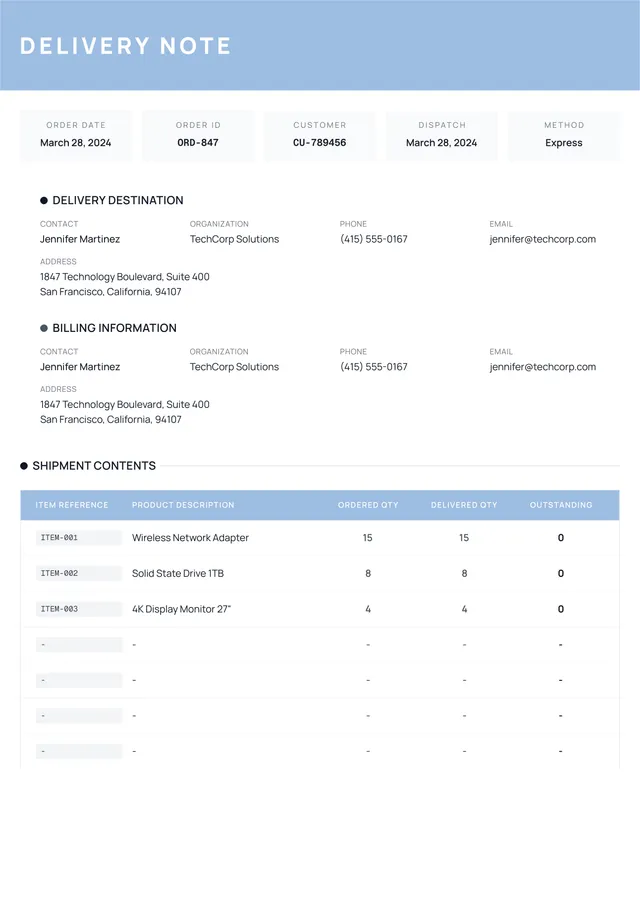 Delivery Note Template