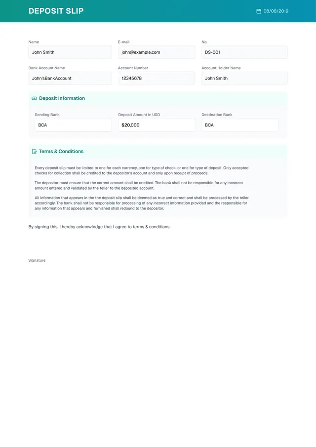 Deposit Slip Template