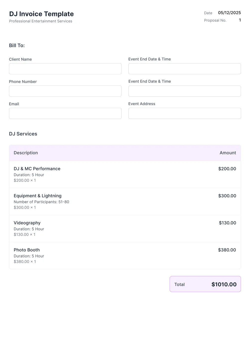 dj-invoice form