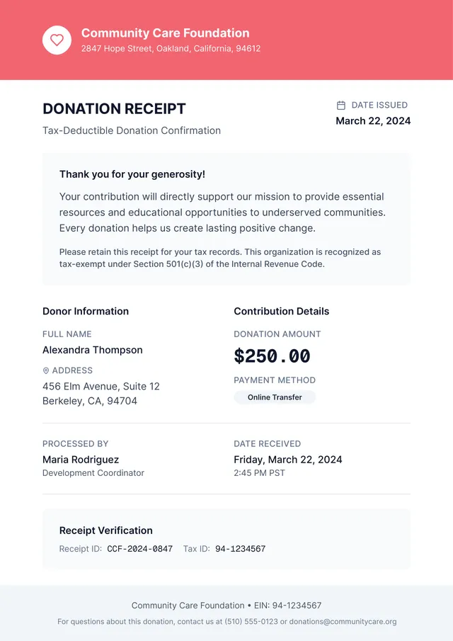 Donation Receipt Template