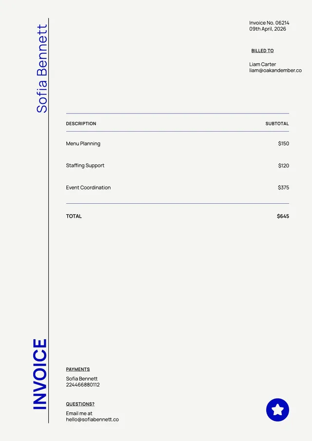 Editorial Catering Invoice