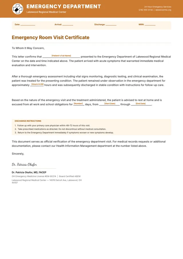 Emergency Room Doctor Note